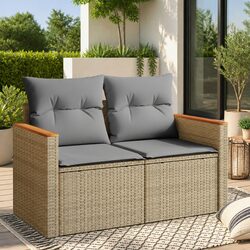 Effortless 2-Seater Garden Sofa in Beige with Cushions