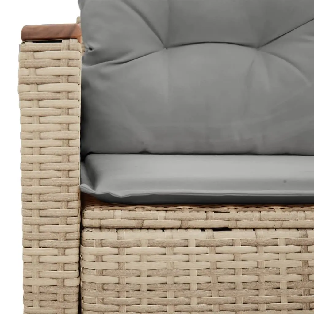 2-Seater Garden Sofa Beige Poly Rattan with Cushions Foldable Side Table