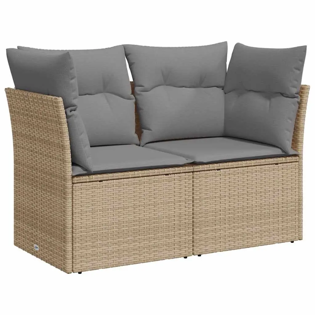2-Seater Garden Sofa Beige PE Rattan Outdoor Seating with Storage Cushions