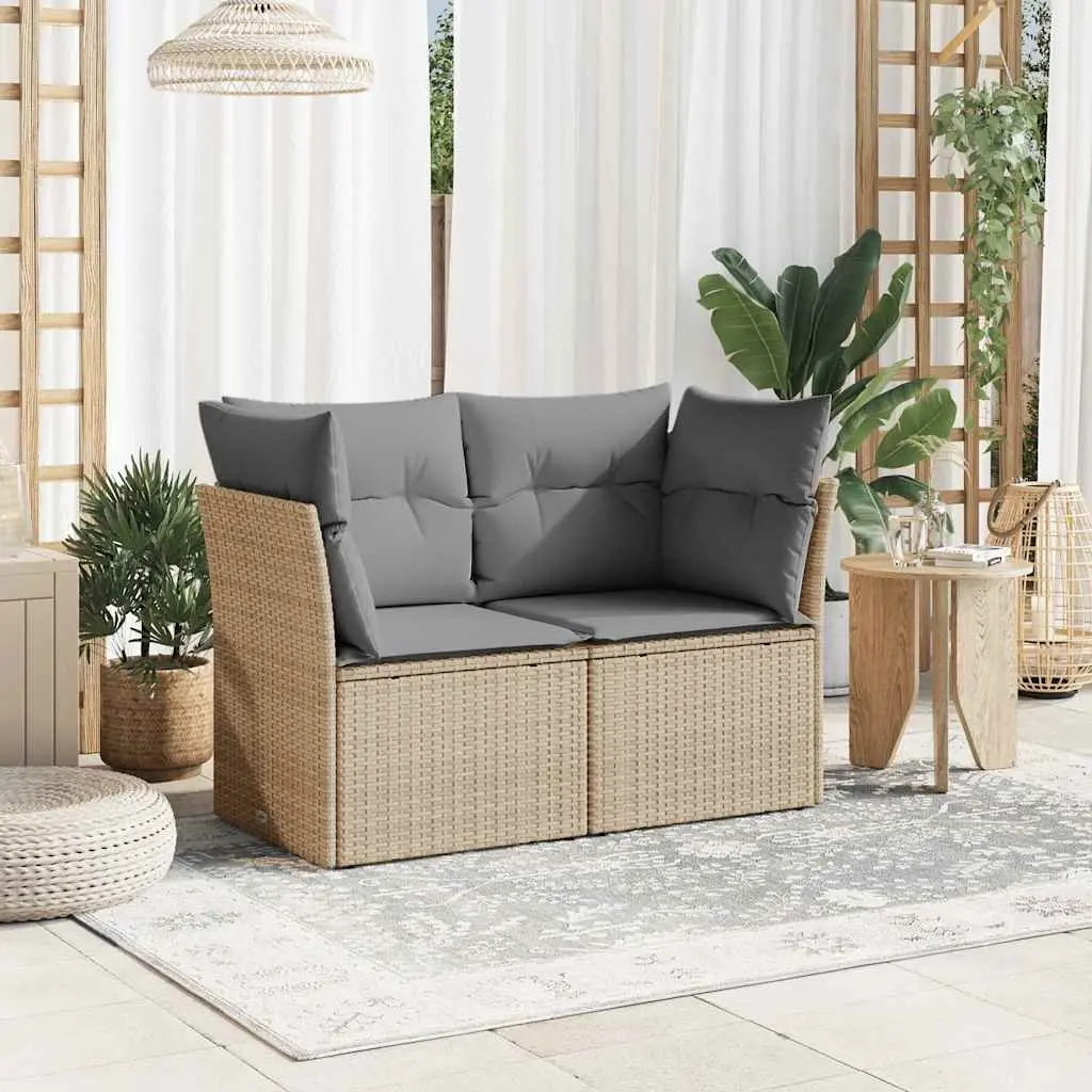 2-Seater Garden Sofa Beige PE Rattan Outdoor Seating with Storage Cushions