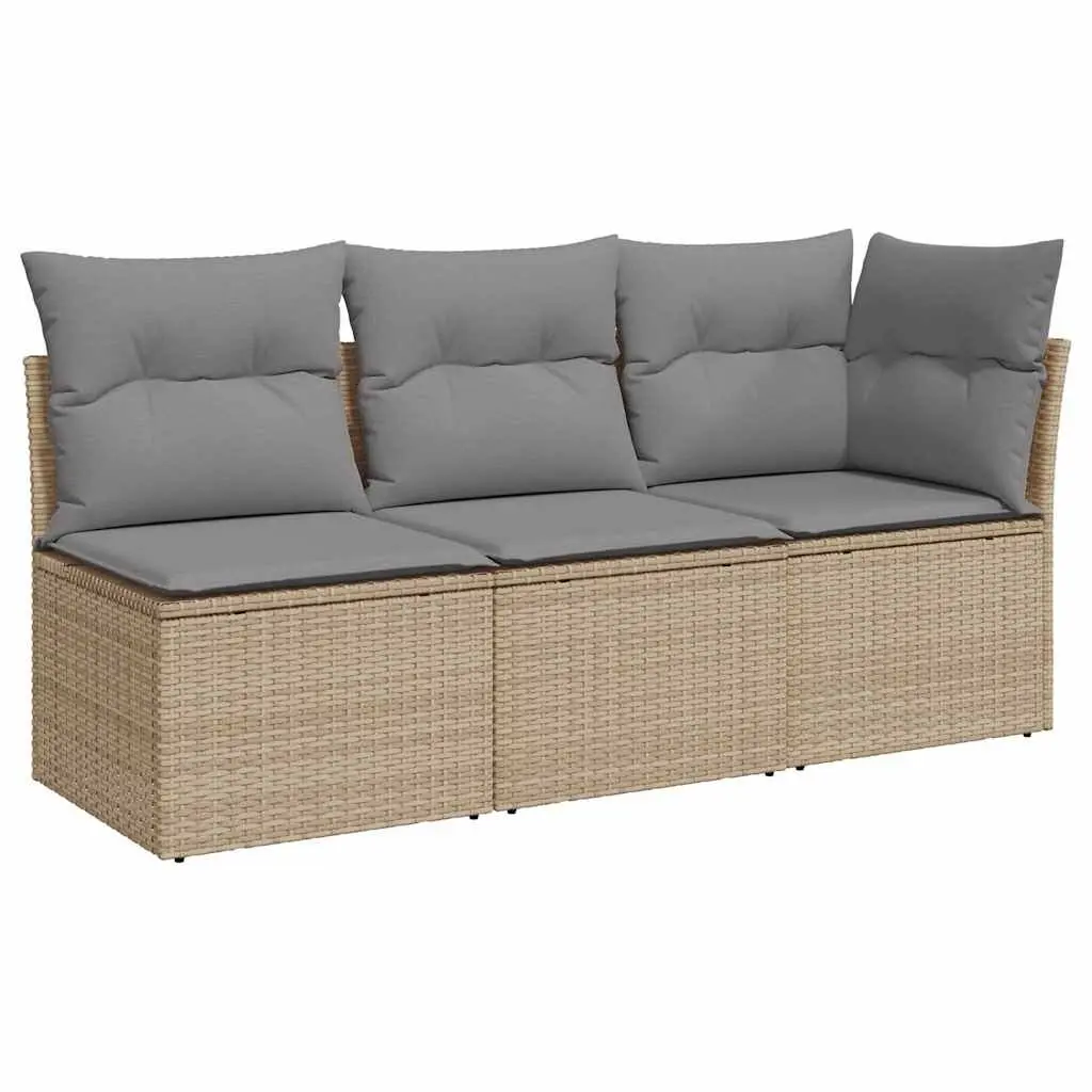 3-Seater Garden Sofa Beige PE Rattan Outdoor Patio Furniture with Storage Cushions