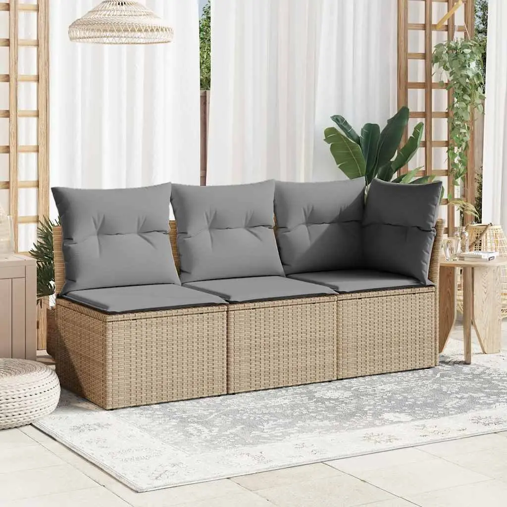 3-Seater Garden Sofa Beige PE Rattan Outdoor Patio Furniture with Storage Cushions