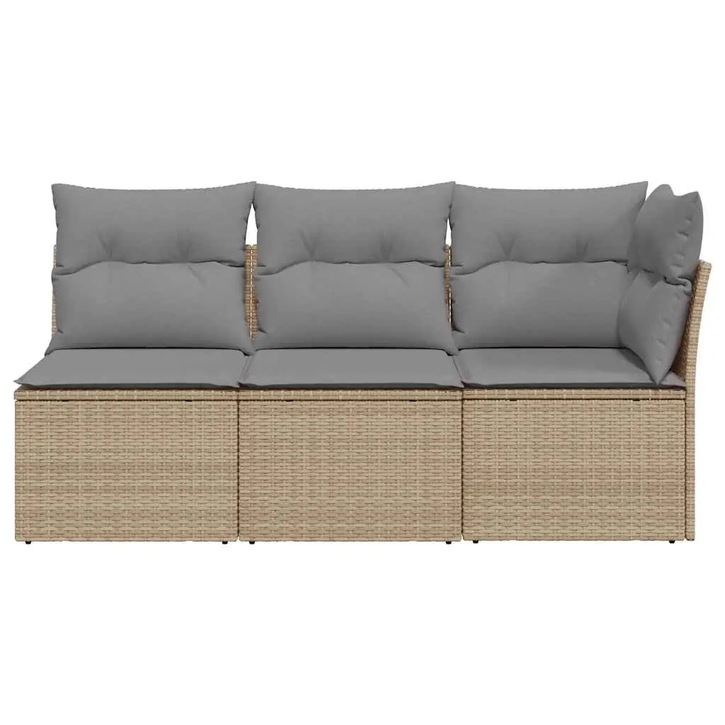 3-Seater Garden Sofa Beige PE Rattan Outdoor Patio Furniture with Storage Cushions