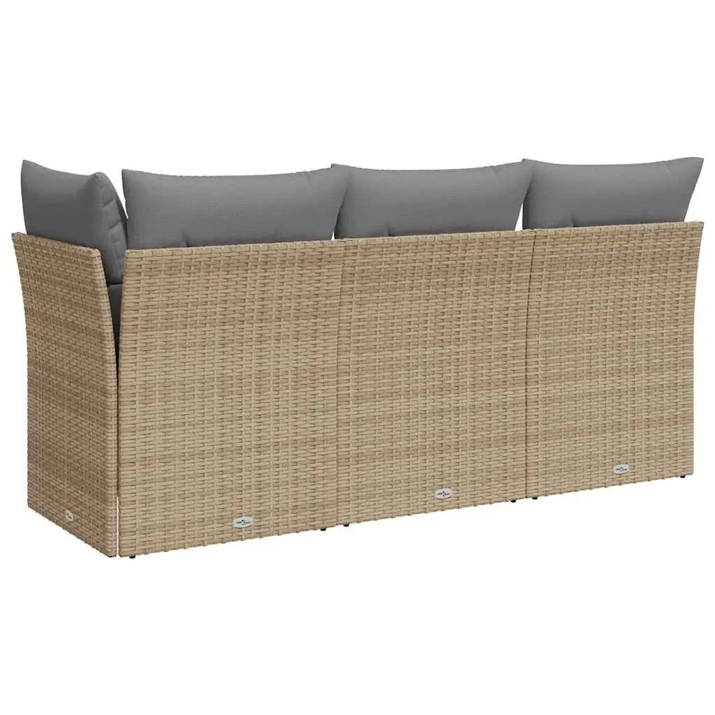 3-Seater Garden Sofa Beige PE Rattan Outdoor Patio Furniture with Storage Cushions