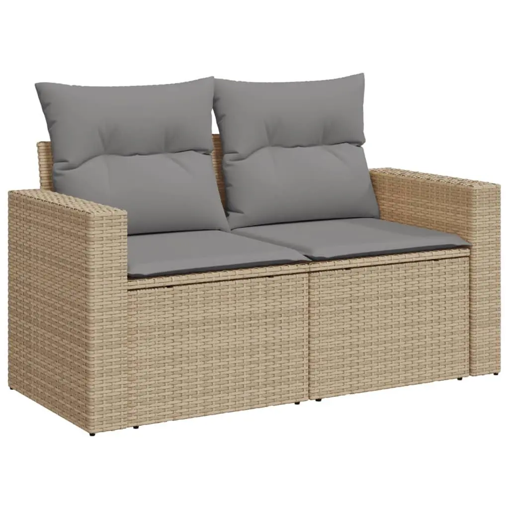 2-Seater Garden Sofa Beige Outdoor Furniture with Cushions and Storage