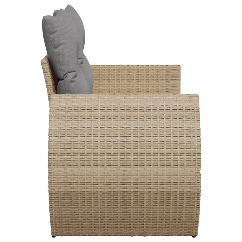 2-Seater Garden Sofa Beige PE Rattan Outdoor Seating with Storage Cushions