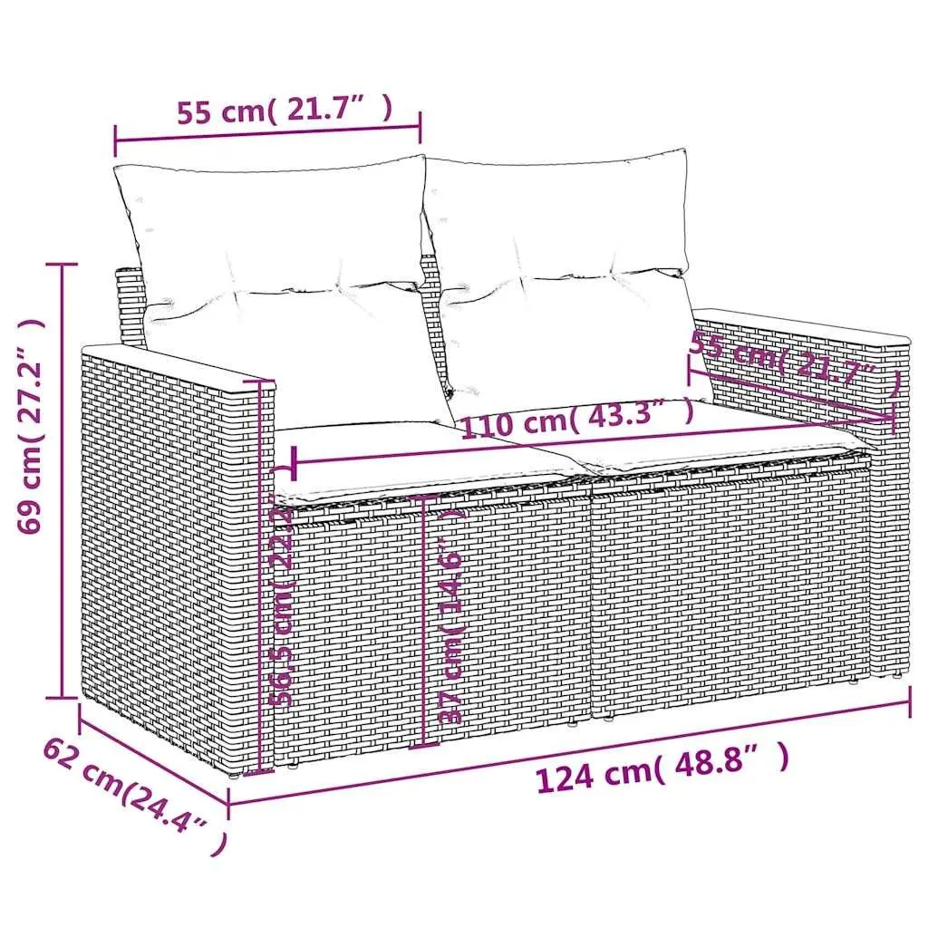 2-Seater Garden Sofa with Storage Cushions Outdoor Patio Furniture Beige