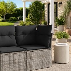 Outdoor Corner Sofa Garden Lounge Seat Poly Rattan with Padded Cushions Grey