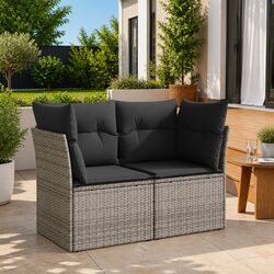 Outdoor 2-Seater Sofa Set with Cushions in Grey