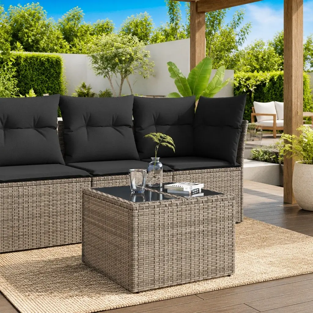 Grey Garden Table with Glass Top for Entertaining