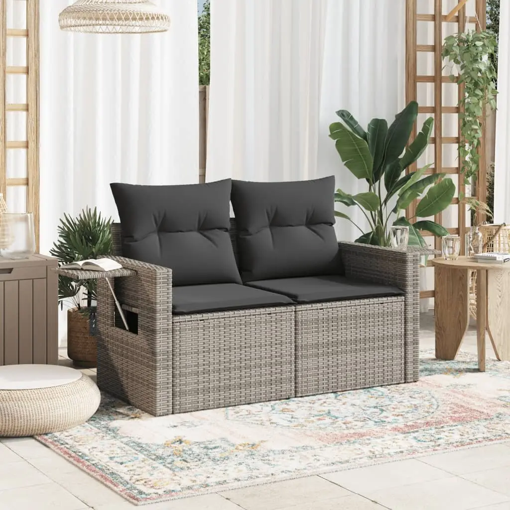 2-Seater Garden Sofa Outdoor Lounge Furniture Poly Rattan Grey with Cushions