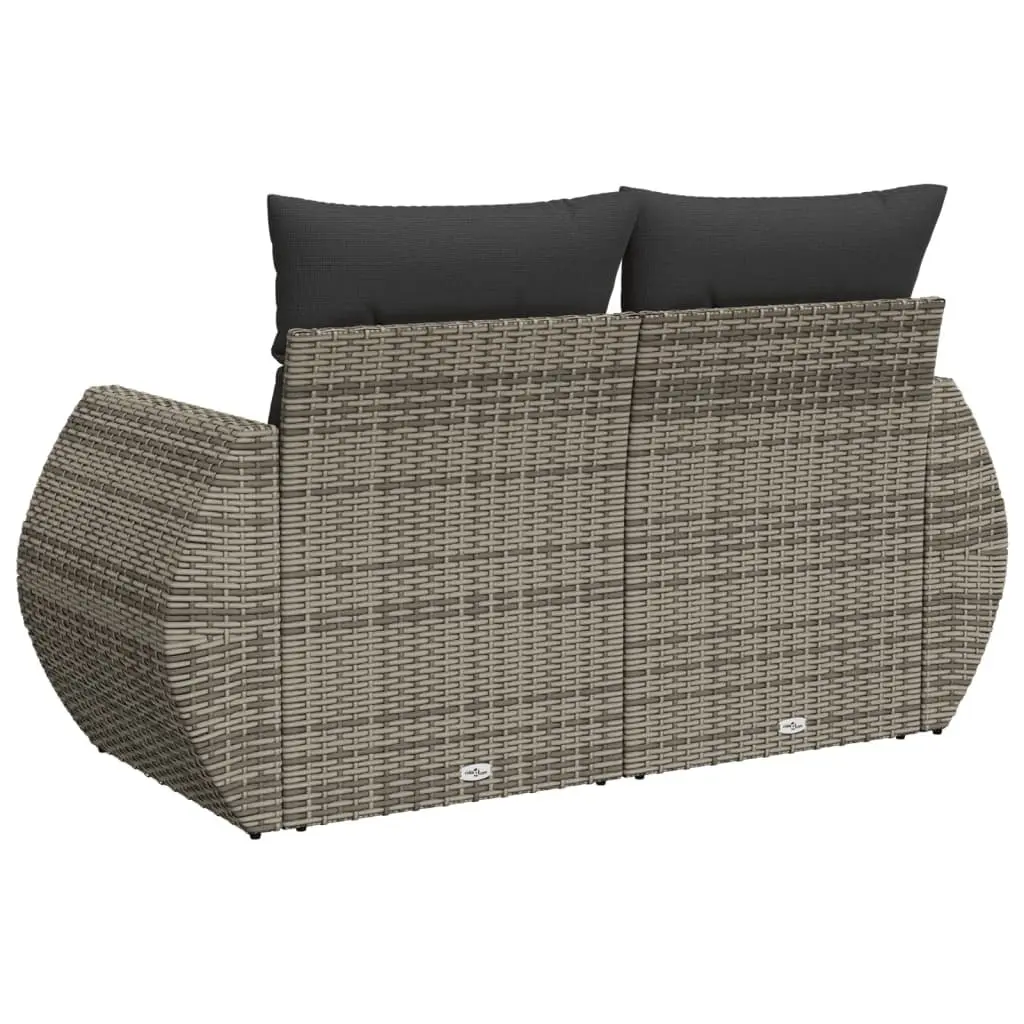 2-Seater Garden Sofa with Cushions Grey Outdoor Patio Furniture Rattan Style
