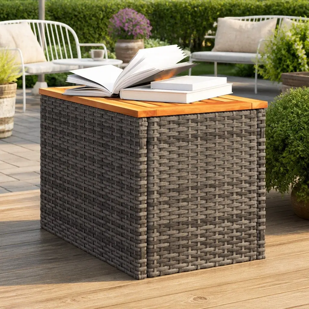 Garden Side Tables Grey 55 x 34 x 37 cm PE Rattan Tabletop