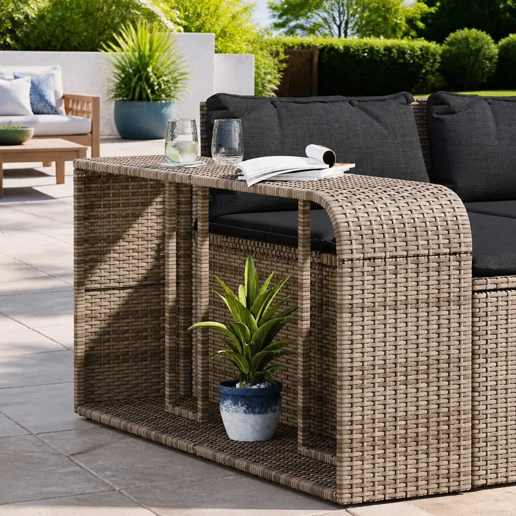 Storage Shelves Grey 2 Pieces Poly Rattan Outdoor Garden Furniture