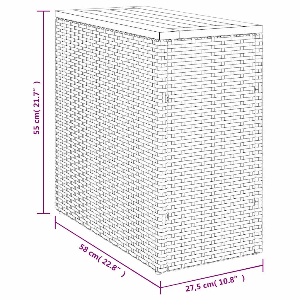 Garden Side Table Grey 58 x 27.5 x 55 cm Powder-coated Steel Frame Acacia Wood Top Poly Rattan Weather-resistant