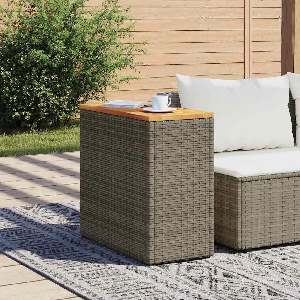 Garden Side Table Grey 58 x 27.5 x 55 cm Powder-coated Steel Frame Acacia Wood Top Poly Rattan Weather-resistant