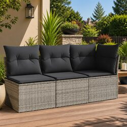 Grey 3-Seater Garden Sofa with Cushions and Storage