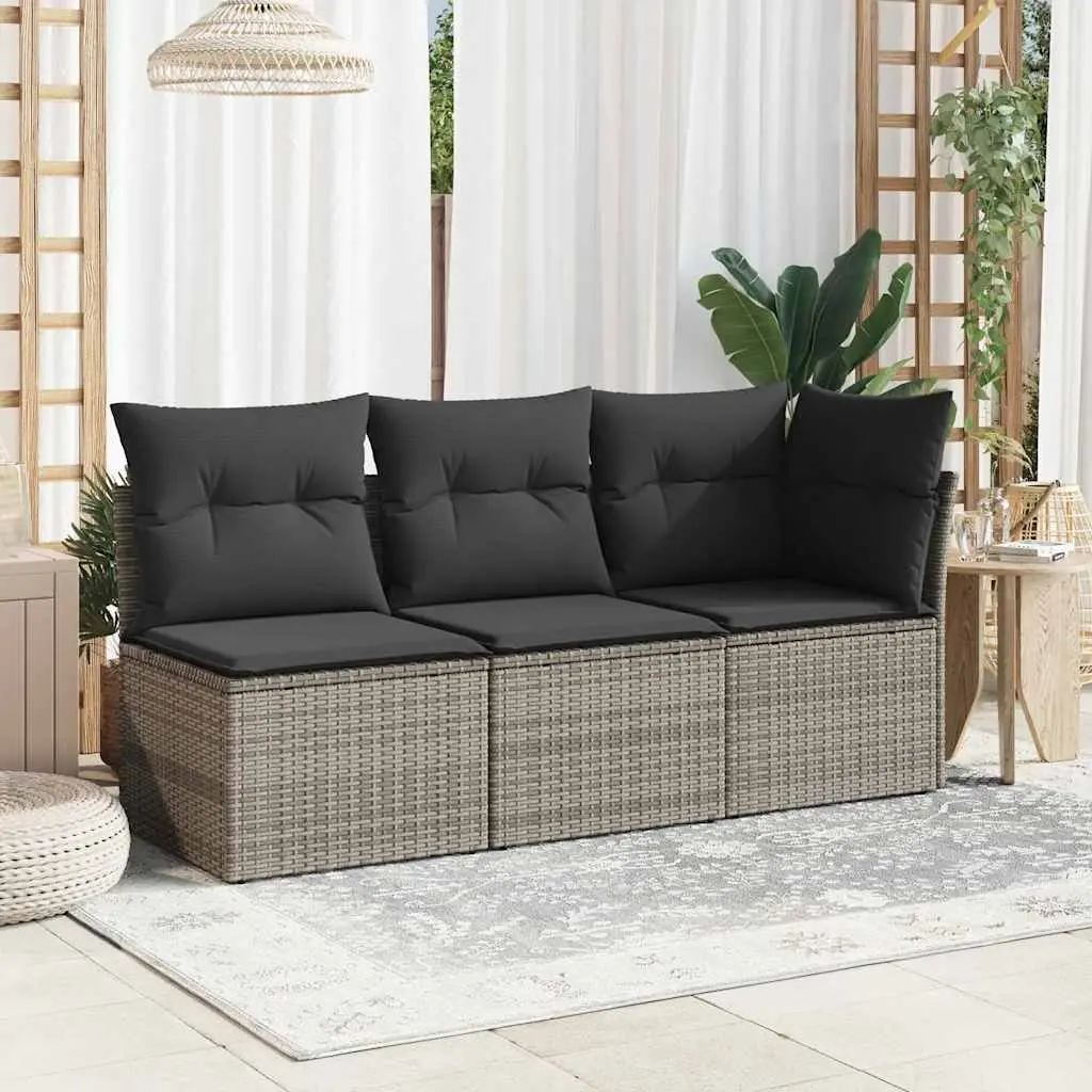 Outdoor Garden Sofa 3-Seater Grey Poly Rattan with Cushions Storage Seat
