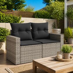 Outdoor 2-Seater Garden Sofa Grey with Cushions & Storage