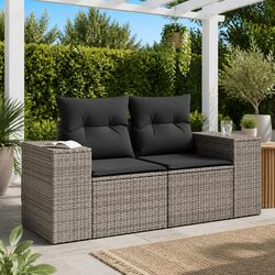 2-Seater Garden Sofa with Cushions Storage Grey Outdoor Patio Rattan Furniture