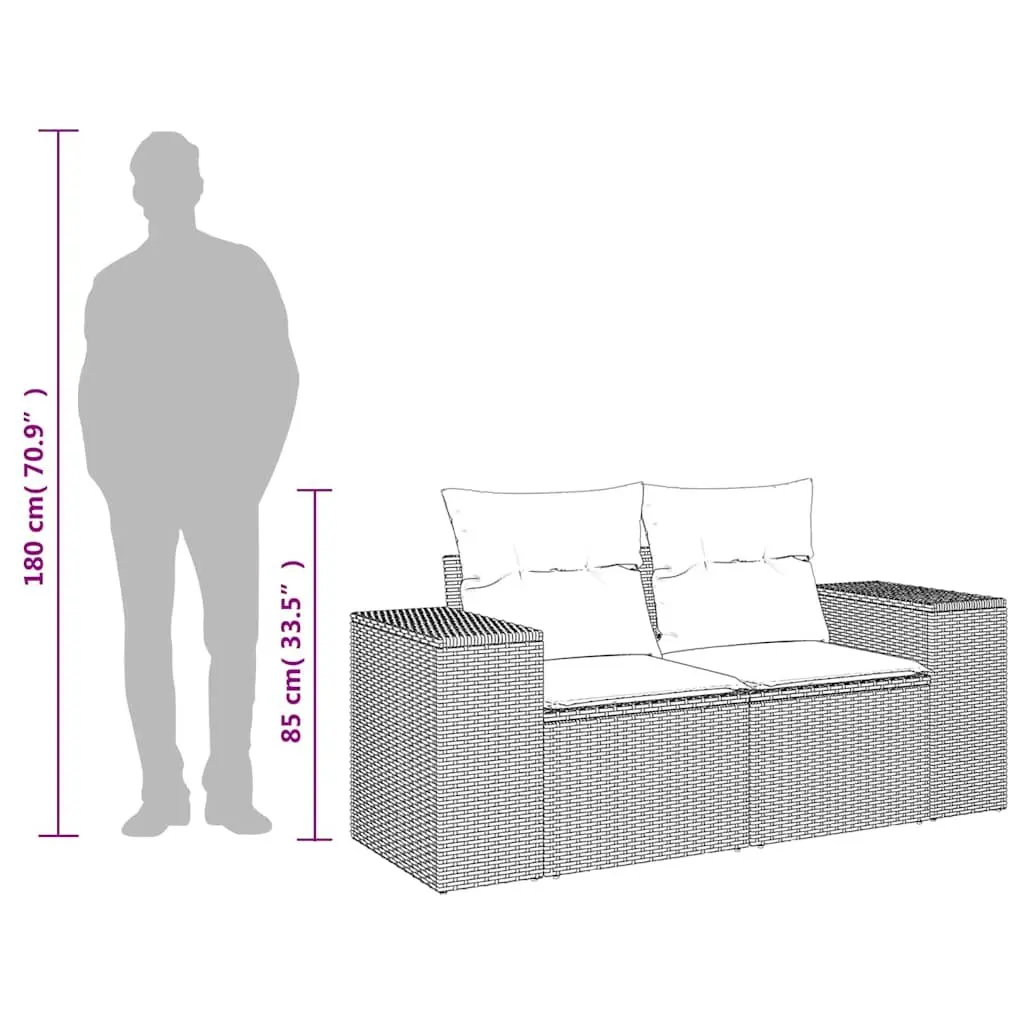 2-Seater Garden Sofa Grey Outdoor Rattan Furniture with Cushions and Storage