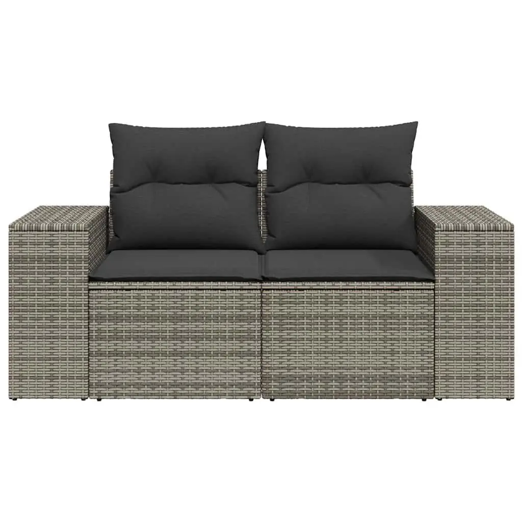 2-Seater Garden Sofa Grey Outdoor Rattan Furniture with Cushions and Storage