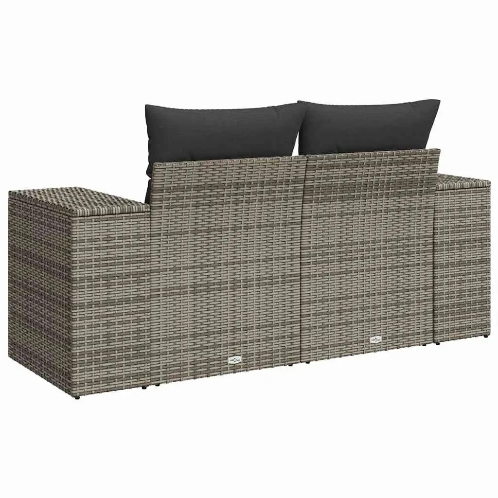 2-Seater Garden Sofa Grey Outdoor Rattan Furniture with Cushions and Storage