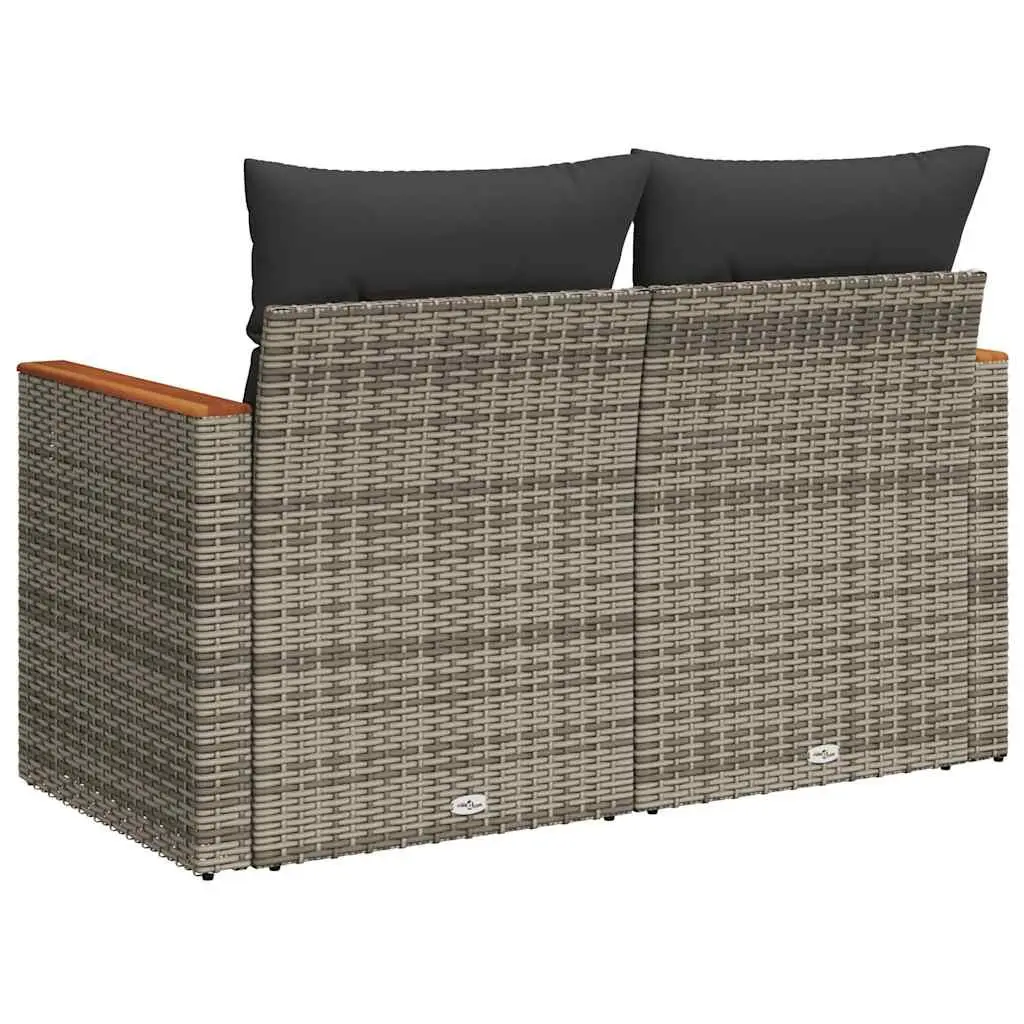 2-Seater Garden Sofa Grey Poly Rattan Outdoor with Storage Cushions