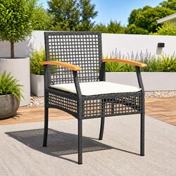 Compact Set of 4 Black Garden Chairs with Cushions