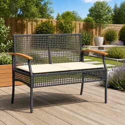 Compact Black Garden Bench with Comfortable Cushion