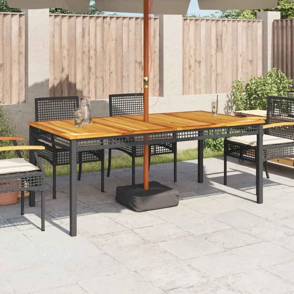 Garden Table Outdoor Furniture Black Poly Rattan Acacia Wood Patio Dining