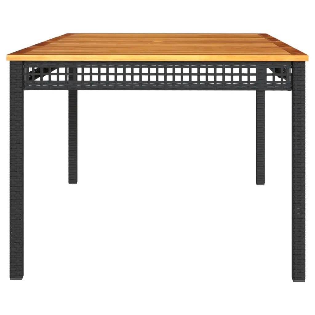 Garden Table Outdoor Furniture Black Poly Rattan Acacia Wood Patio Dining