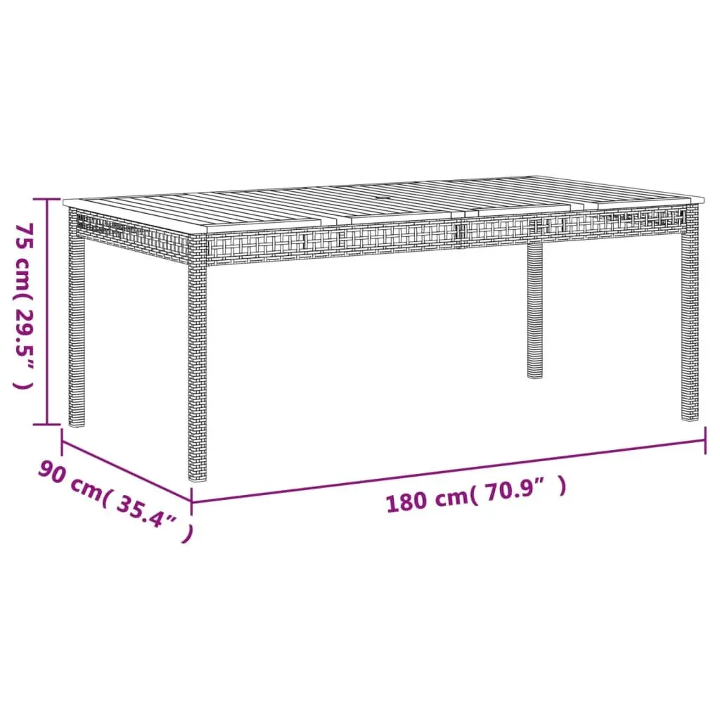 Garden Table Outdoor Furniture Black Poly Rattan Acacia Wood Patio Dining