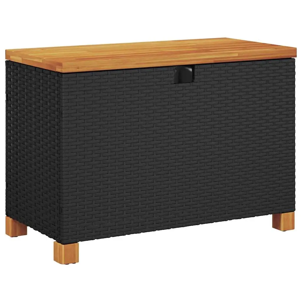 Garden Storage Box Black 80x40x48cm Outdoor Patio Bench Seat PE Rattan Acacia