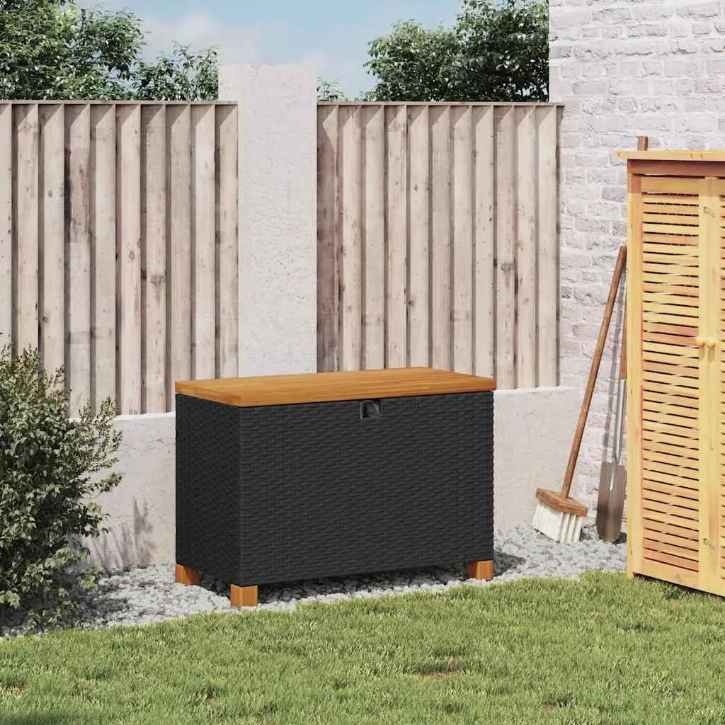 Garden Storage Box Black 80x40x48cm Outdoor Patio Bench Seat PE Rattan Acacia