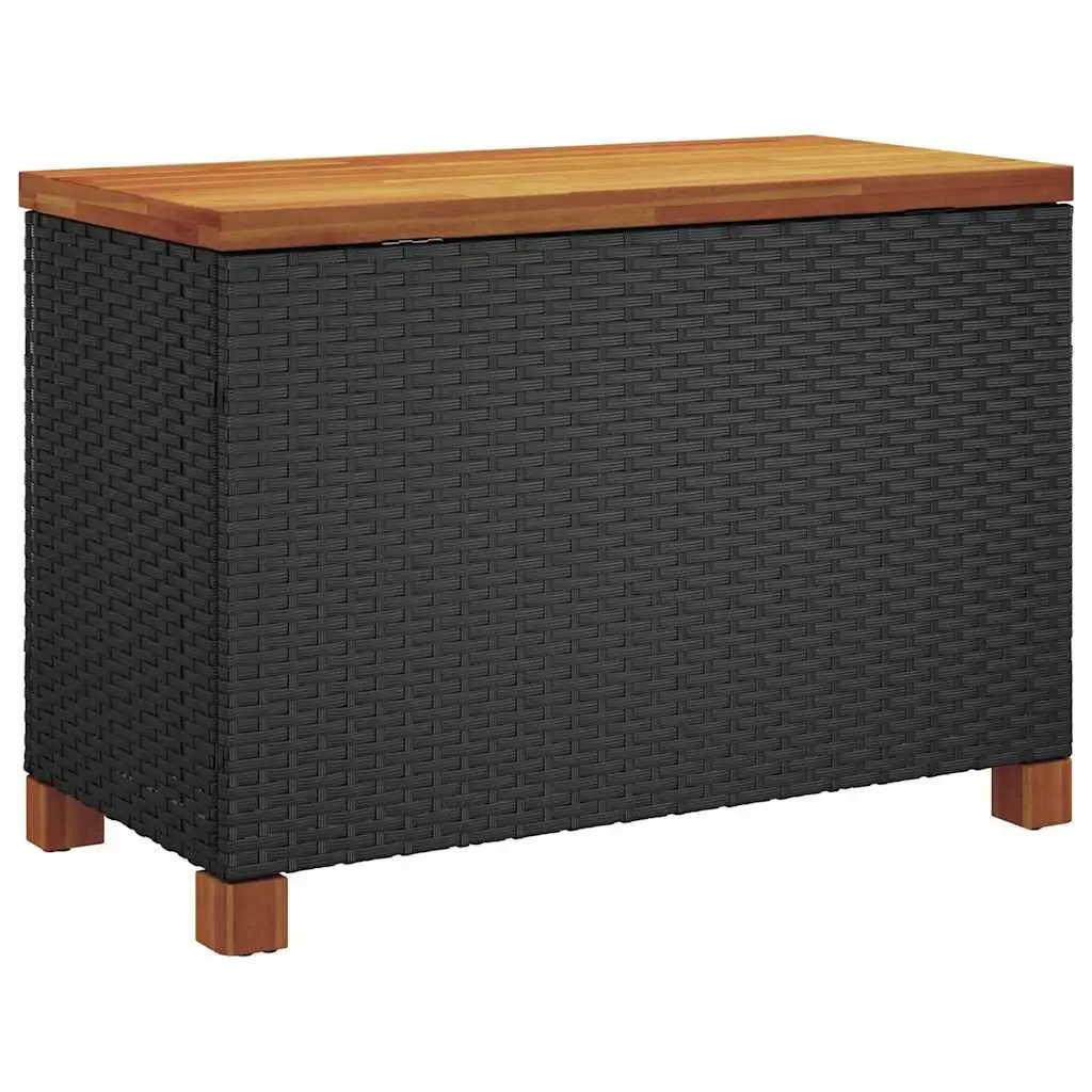 Garden Storage Box Black 80x40x48cm Outdoor Patio Bench Seat PE Rattan Acacia