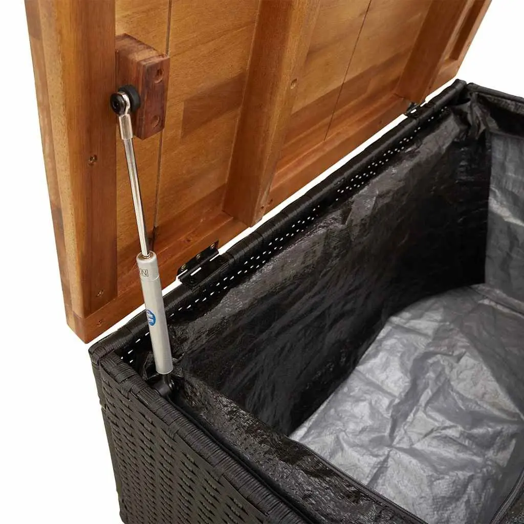 Garden Storage Box Black 80x40x48cm Outdoor Patio Bench Seat PE Rattan Acacia