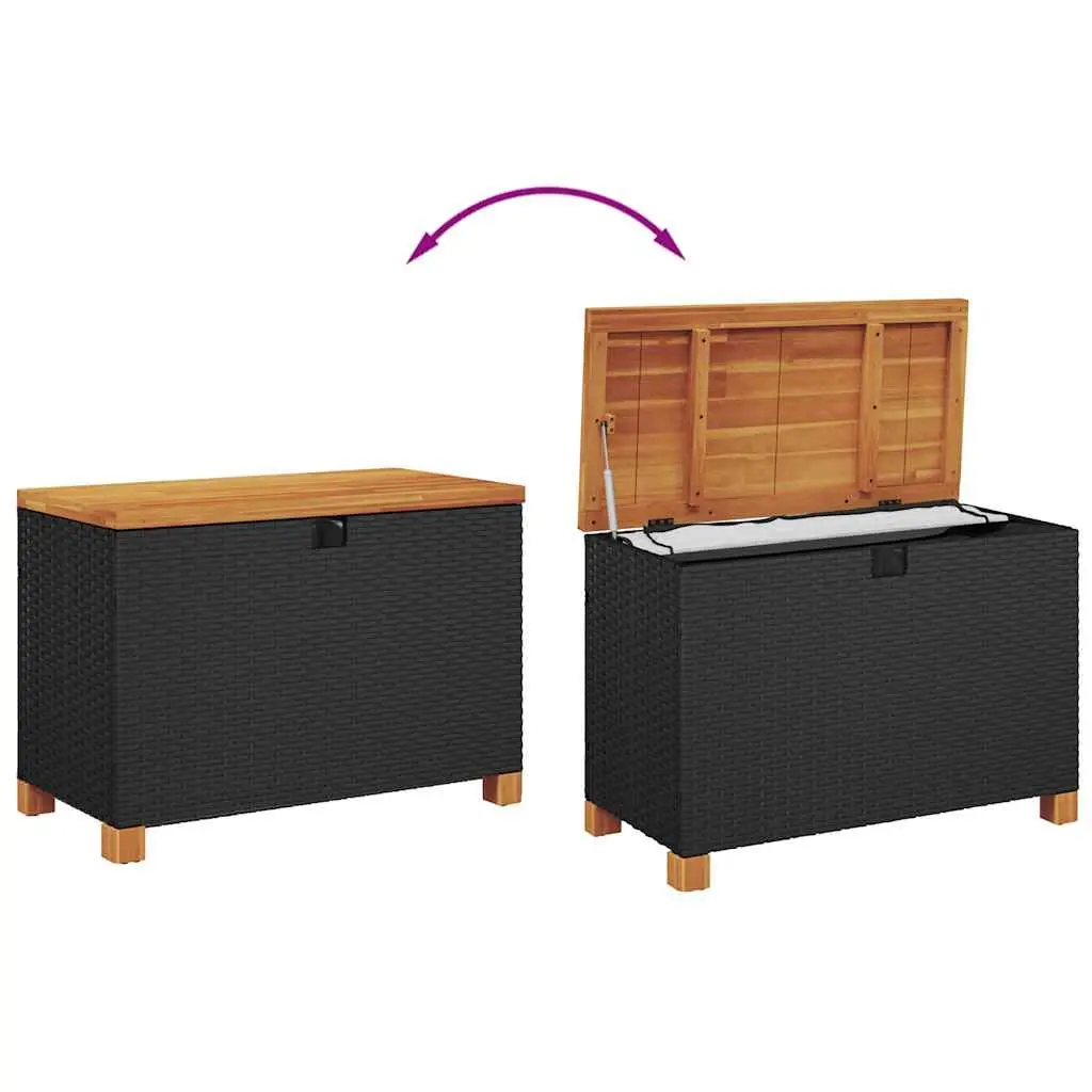 Garden Storage Box Black 80x40x48cm Outdoor Patio Bench Seat PE Rattan Acacia