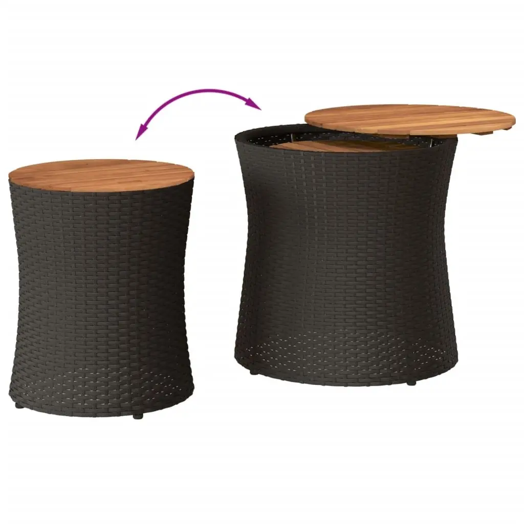 Garden Side Tables 2 Pieces Outdoor Patio Furniture Black Poly Rattan Wooden Top