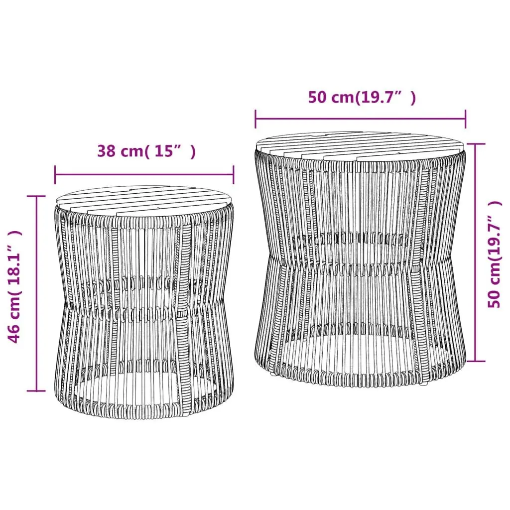 Garden Side Tables 2 pcs Outdoor Patio Furniture with Wooden Top Black Poly