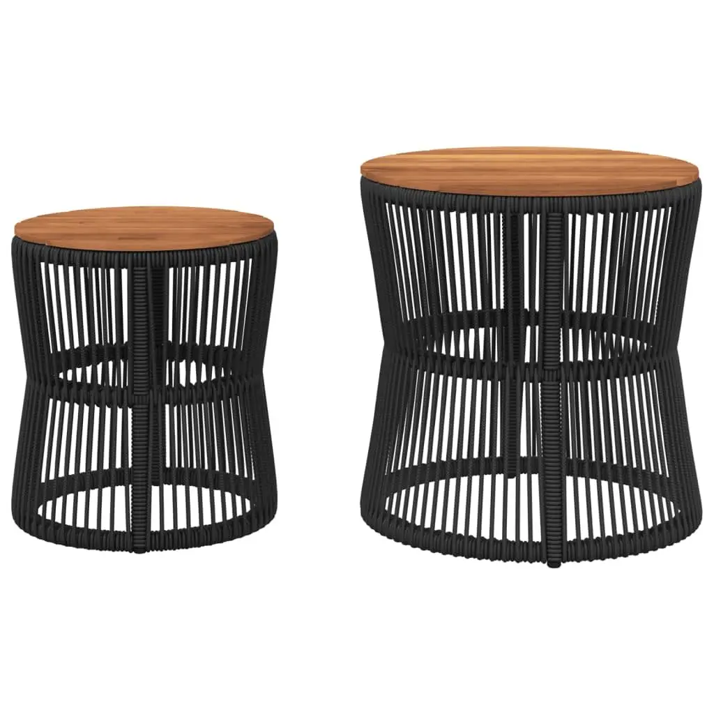 Garden Side Tables 2 pcs Outdoor Patio Furniture with Wooden Top Black Poly