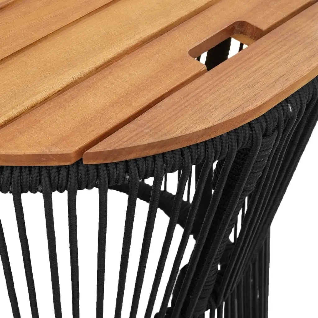 Garden Side Tables 2 pcs Outdoor Patio Furniture with Wooden Top Black Poly