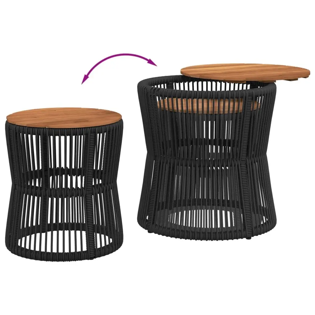 Garden Side Tables 2 pcs Outdoor Patio Furniture with Wooden Top Black Poly