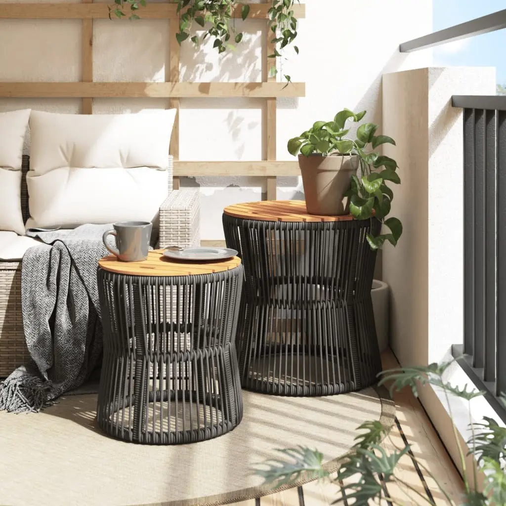Garden Side Tables Set of 2 Outdoor Patio Furniture Grey Poly Rattan with