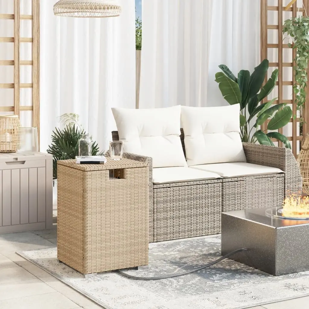 Outdoor Side Table Beige 40x40x60cm PE Poly Rattan Propane Tank Cover with Hinged Lid and Hose Opening