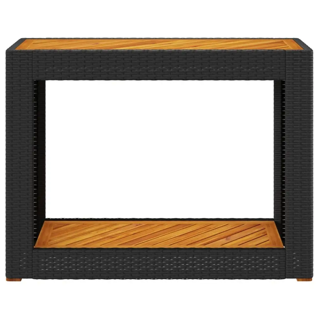 Garden Side Table Black Poly Rattan Acacia Wood Top Outdoor Patio Furniture