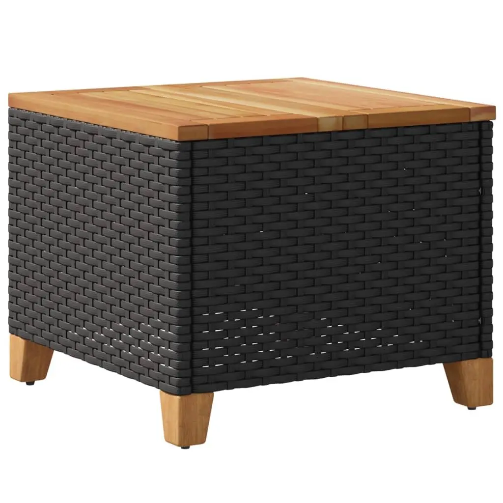 Garden Table Black 45x45x37cm PE Rattan Frame Acacia Wood Top Outdoor Patio Furniture