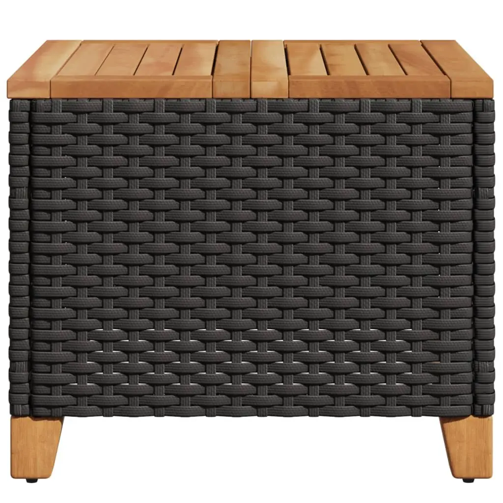 Garden Table Black 45x45x37cm PE Rattan Frame Acacia Wood Top Outdoor Patio Furniture