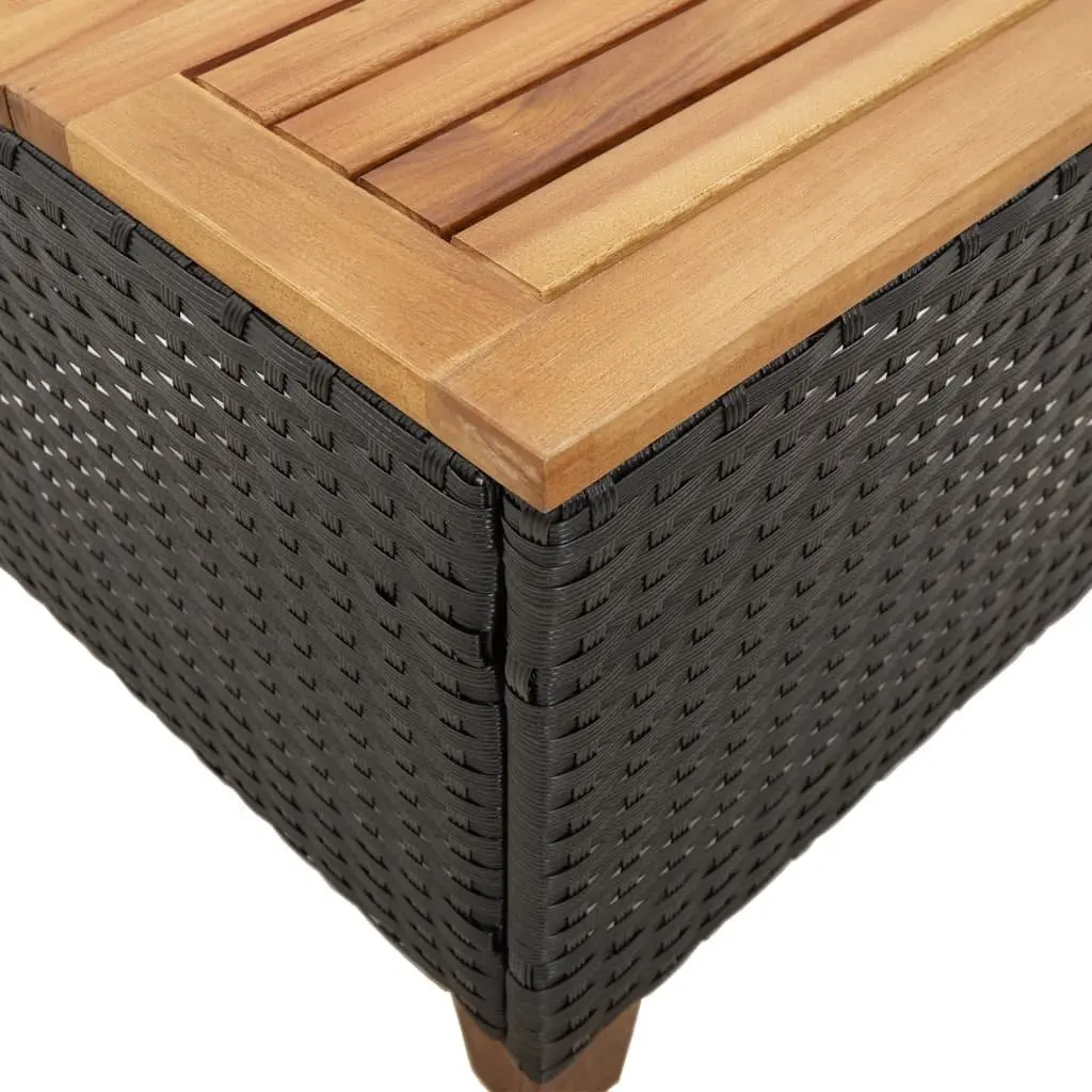 Garden Table Black 45x45x37cm PE Rattan Frame Acacia Wood Top Outdoor Patio Furniture