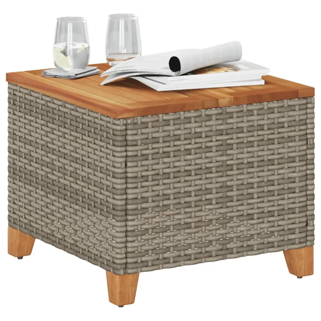 Garden Table Grey 45x45x37cm Outdoor Patio Furniture Poly Rattan Acacia Wood